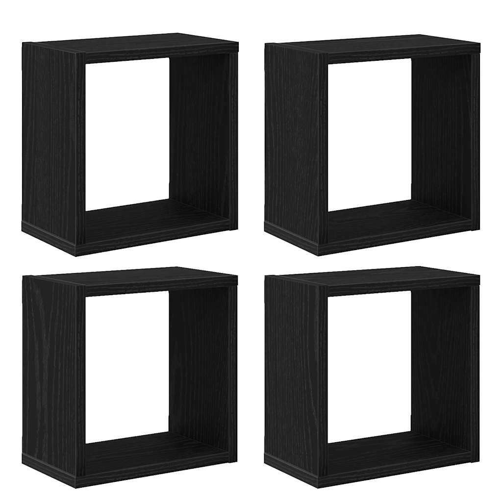 Scaffali da parete 4 pcs Rovere Nero Legno multistrato | homemem39