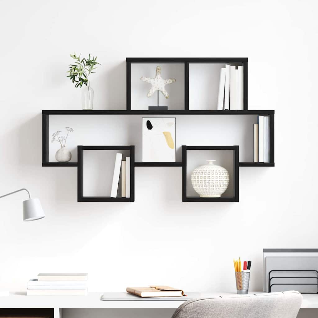 Scaffale da parete con lo scaffale Rovere nero 82 x 15 x 51 cm | homemem39