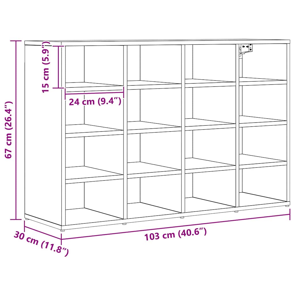 Mobile per scarpe con lo scaffale Rovere Nero 103 x 30 x 67 cm