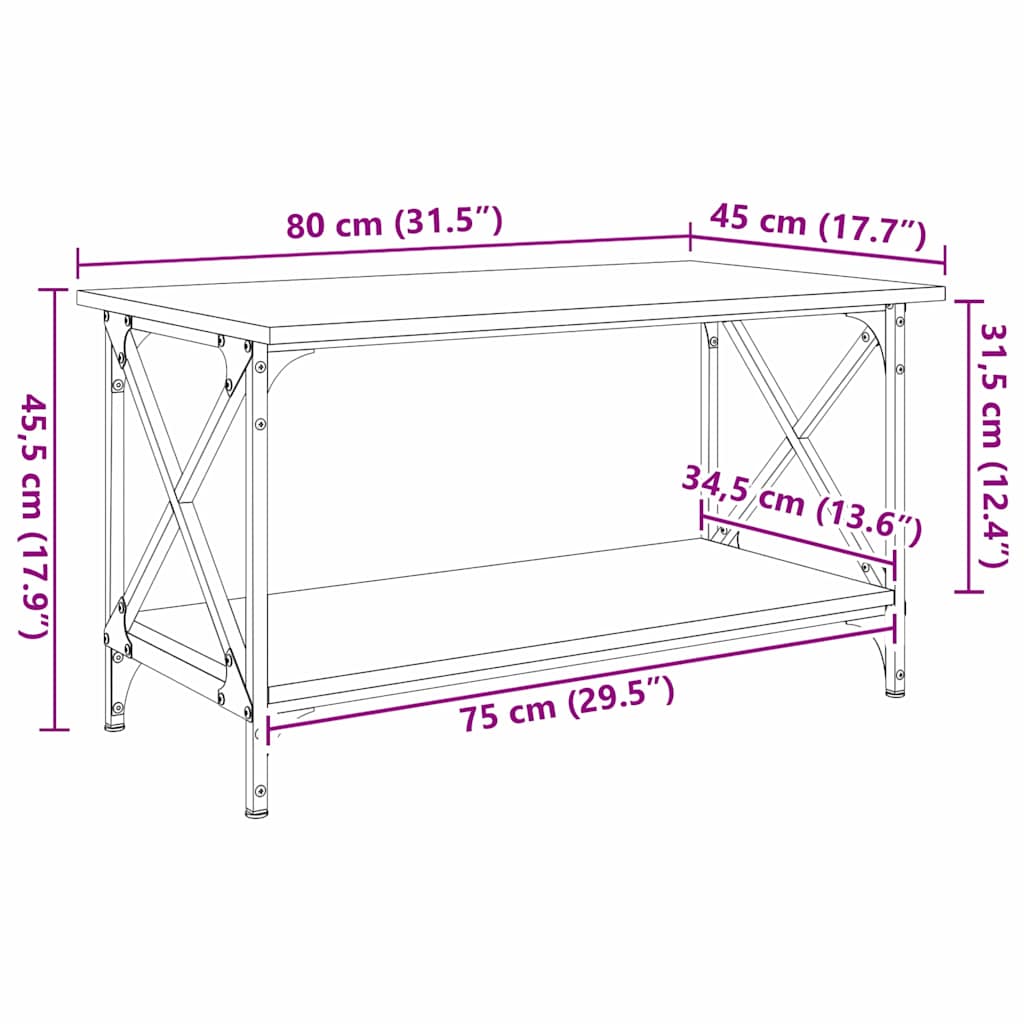 Tavolino da salotto Rovere nero 80 x 45 x 45.5 cm | homemem39