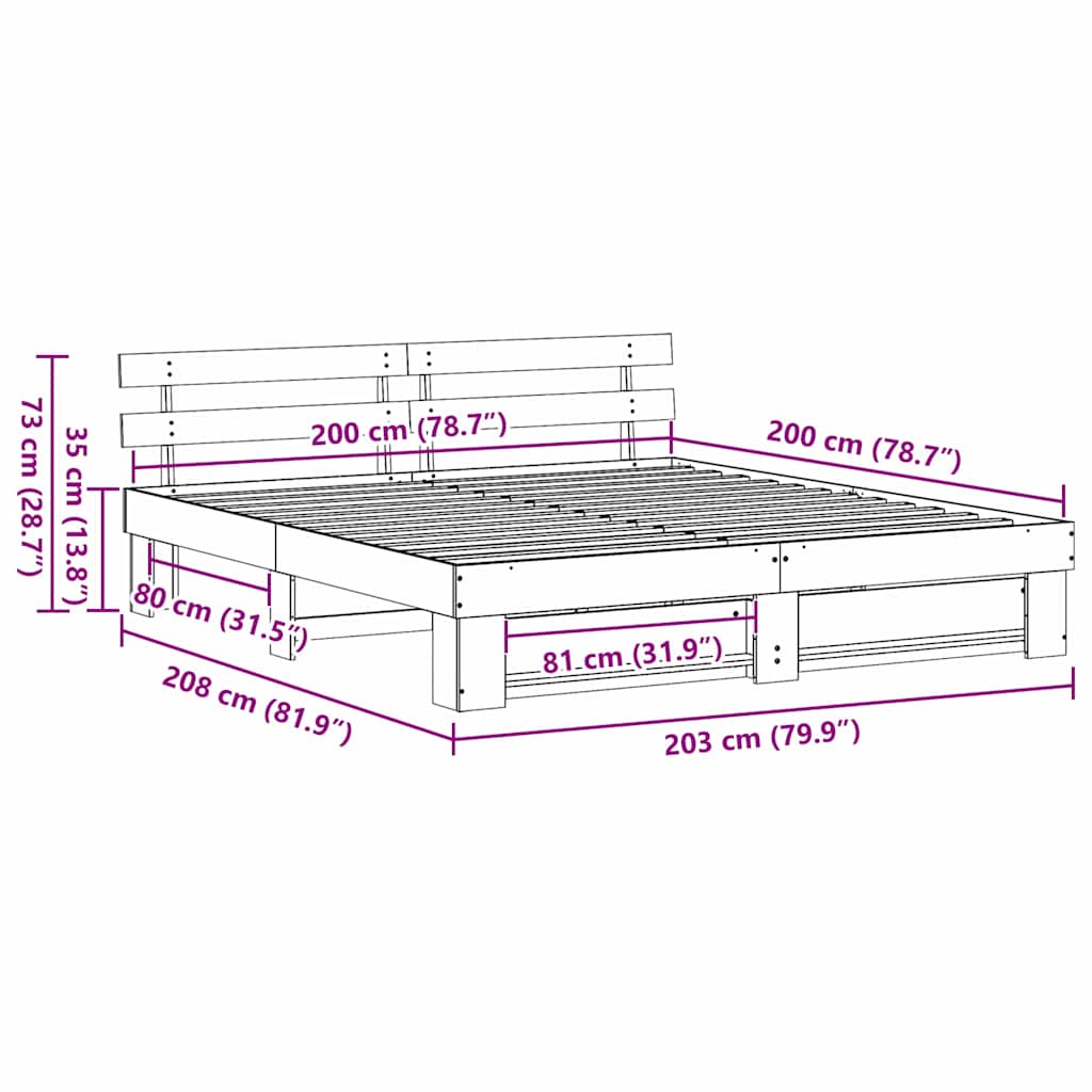 Struttura del letto Bianco 200 x 200 cm Legno di pino massello - homemem39