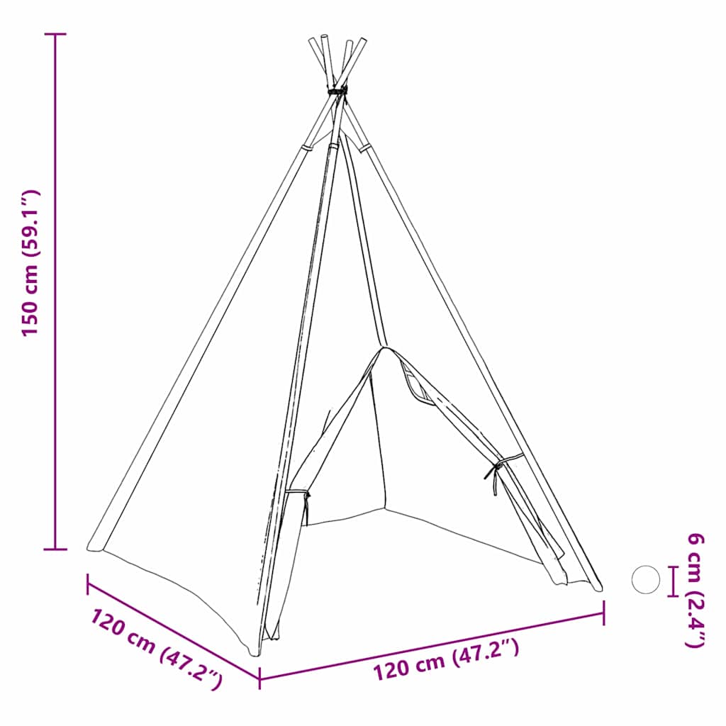 Tenda Teepee Bianco 120 x 120 x 150 cm Tessuto e Plastica
