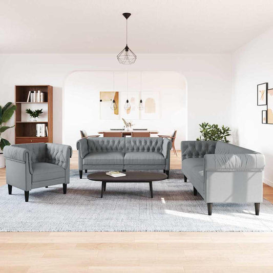 Set di divani 3 pcs Grigio chiaro Tessuto