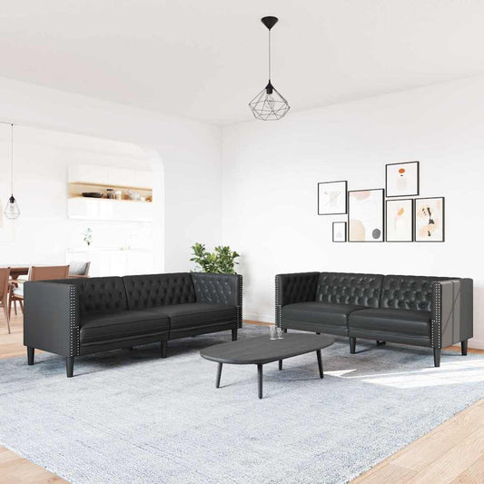 Set di divani 2 pcs Nero 194 x 74.5 x 70.5 cm Pelle sintetica