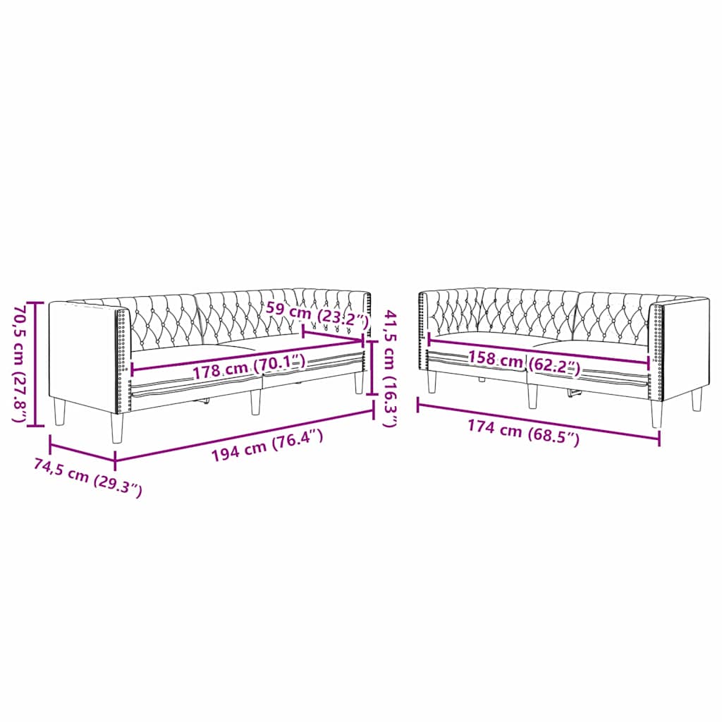 Divano per Soggiorno 2 pcs Nero 194 x 74,5 x 70,5 cm | homemem39