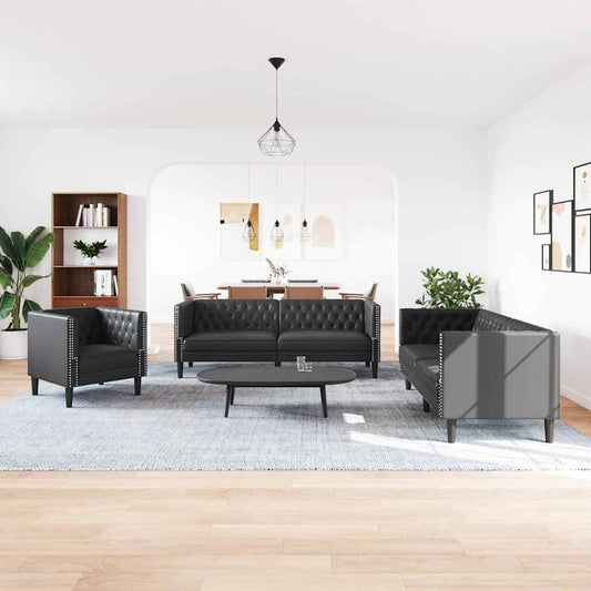 Set di divani 3 pcs Nero 194 x 74.5 x 70.5 cm Pelle sintetica