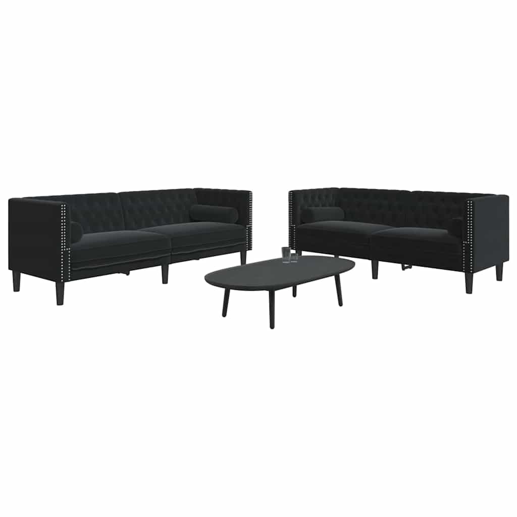 Divano per Soggiorno 2 pcs Nero 194 x 74,5 x 70,5 cm Velluto