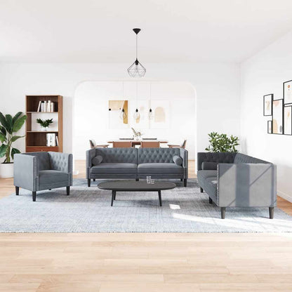Set di divani 3 pcs Grigio scuro Velluto