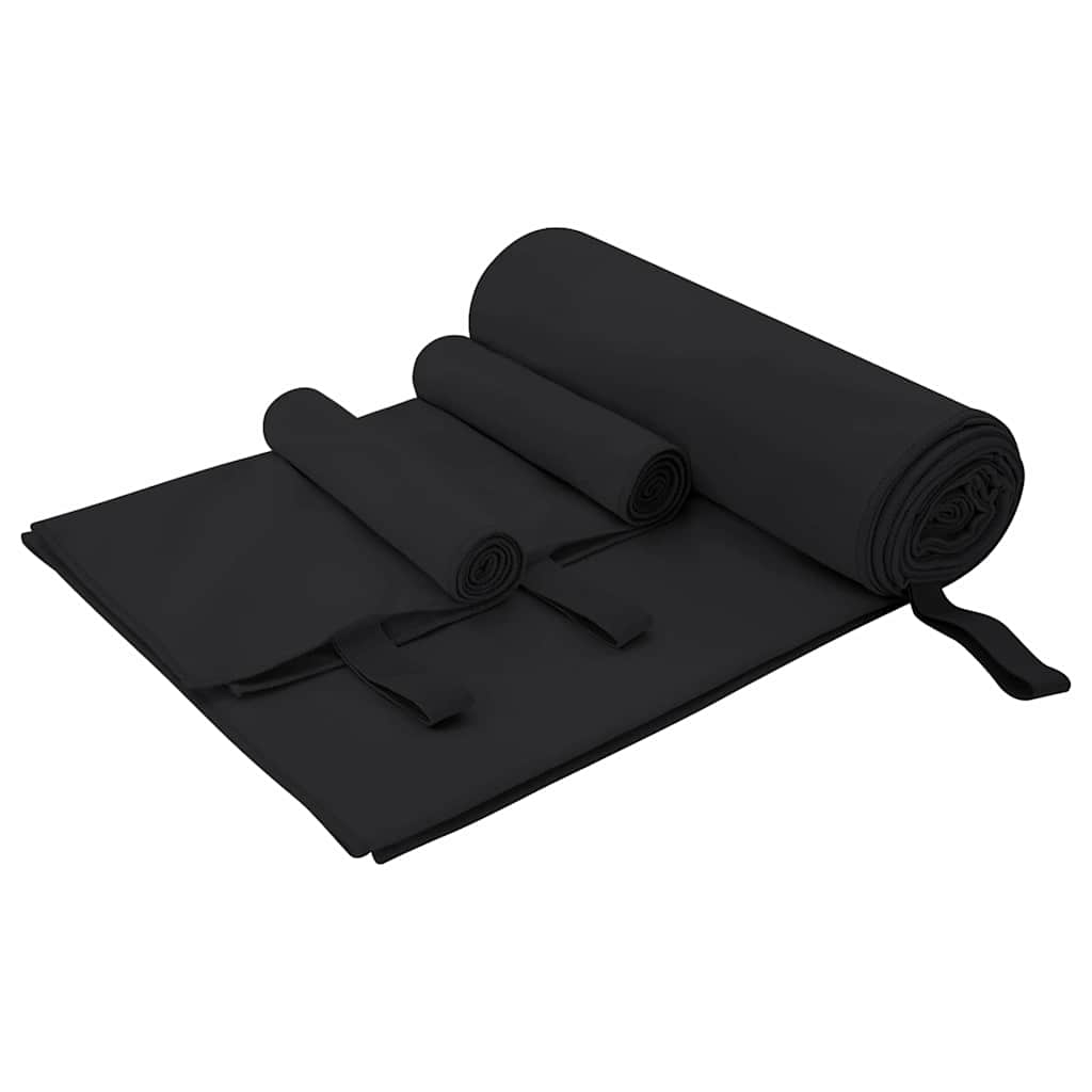 Set di Asciugamani Sportivi 3 pcs Nero Poliestere e poliammide