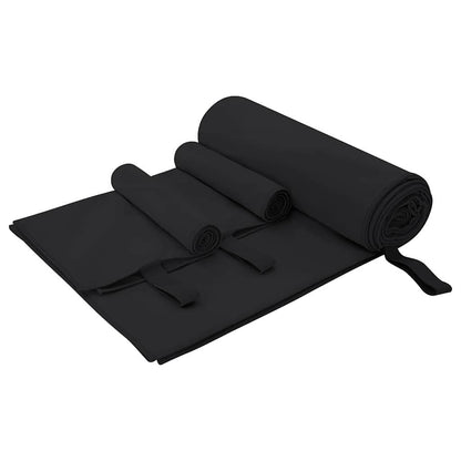 Set di Asciugamani Sportivi 3 pcs Nero Poliestere e poliammide