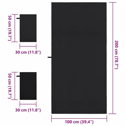Set di Asciugamani Sportivi 3 pcs Nero Poliestere e poliammide