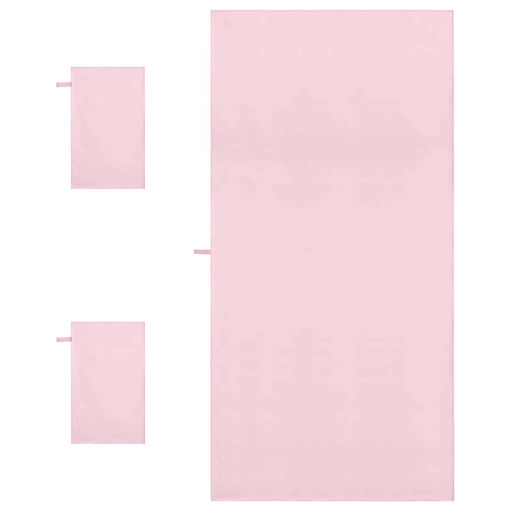 Set di Asciugamani Sportivi 3 pcs Rosa Poliestere e poliammide