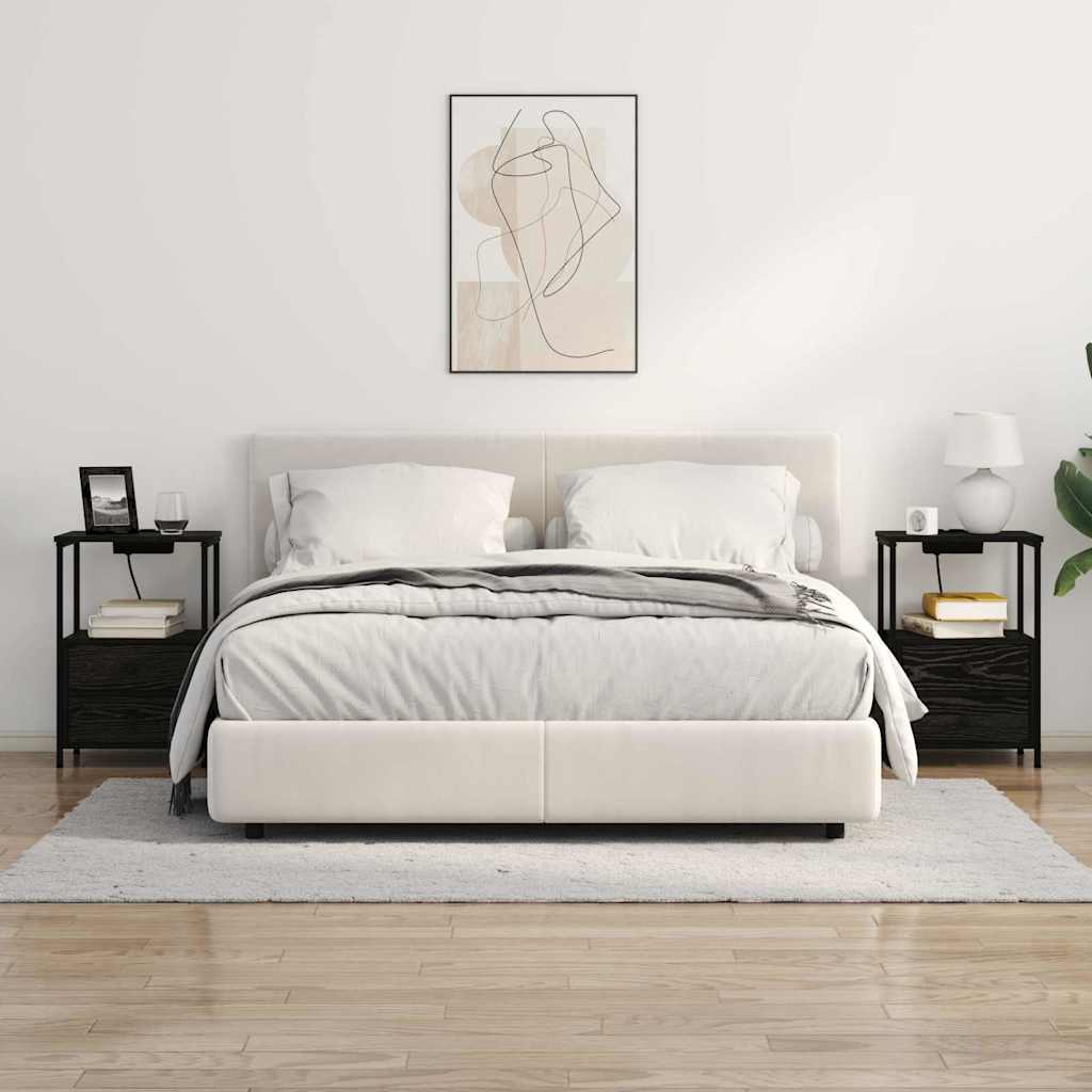 Comò con stazione di ricarica Rovere nero Legno multistrato