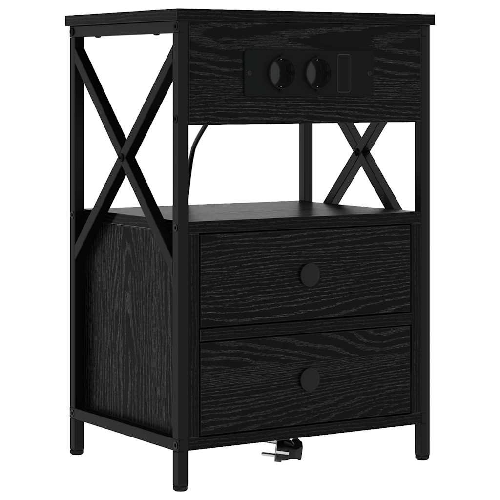 Armadio da Notte con cassetto 2 pcs Rovere Nero 40 x 31 x 60 cm | homemem39