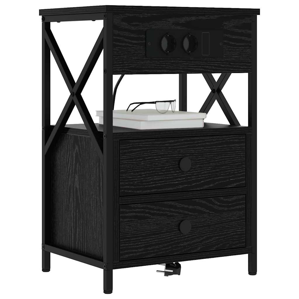 Armadio da Notte con cassetto 2 pcs Rovere Nero 40 x 31 x 60 cm | homemem39