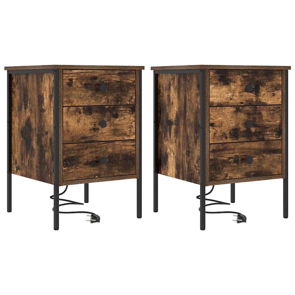 Armadio da Notte con cassetto 2 pcs Rovere fumé 42 x 41 x 61 cm | homemem39