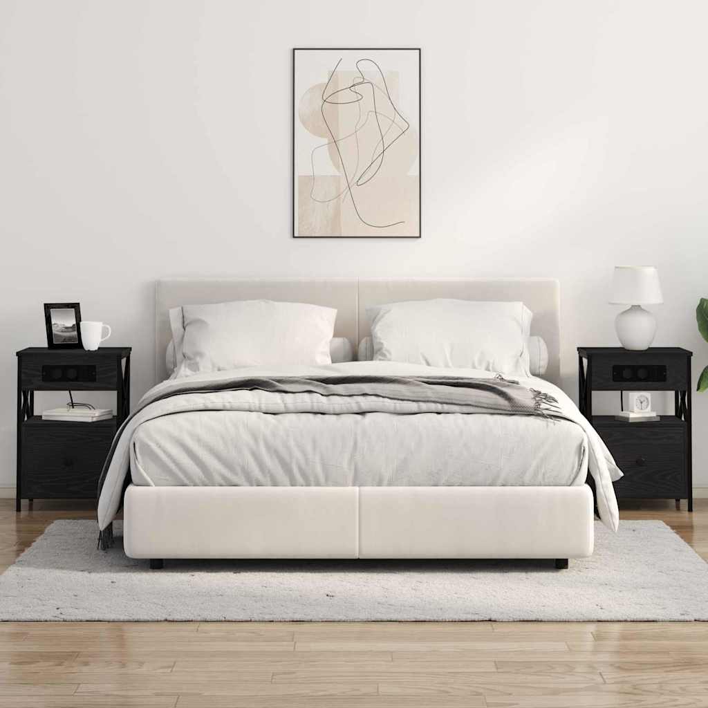 Armadio da Notte con cassetto 2 pcs Rovere Nero 40 x 31 x 60 cm | homemem39