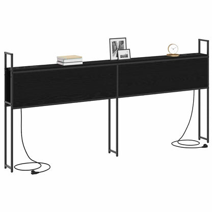 Testiera con Stazione di Carica e Storage Rovere nero 180 cm