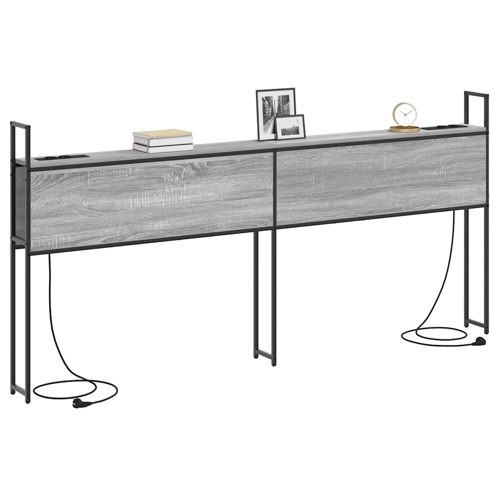 Testiera con Stazione di Carica e Storage Grigio sonoma 180 cm