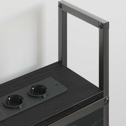 Testiera con Stazione di Carica e Storage Rovere nero 200 cm