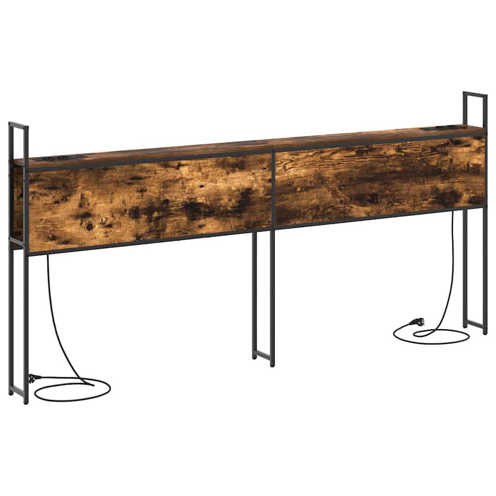 Testiera con Stazione di Carica e Storage Rovere fumo 200 cm