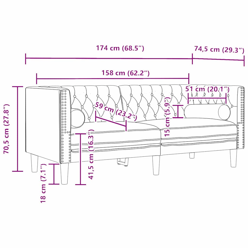 Divano Chesterfield Grigio chiaro 174 x 74.5 x 70.5 cm Velluto - homemem39
