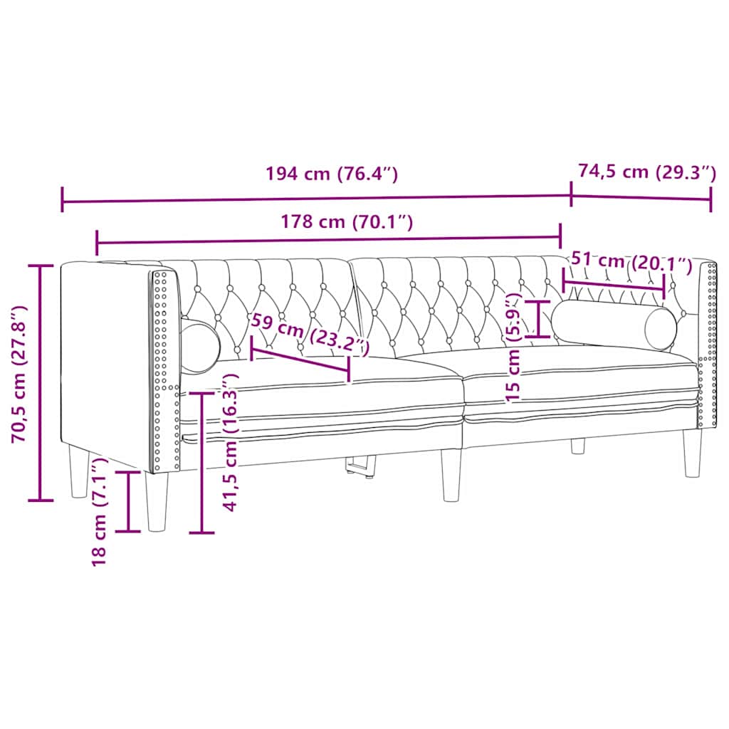 Divano Grigio chiaro 194 x 74,5 x 70,5 cm Velluto | homemem39