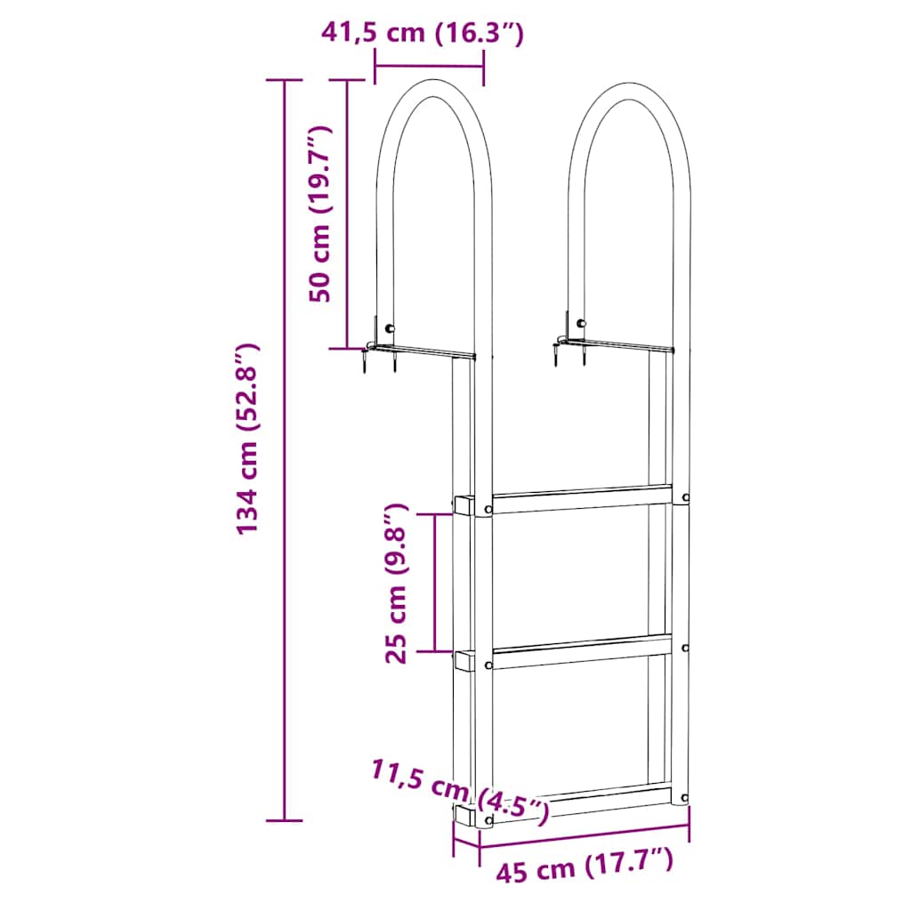 Scala da molo a 3 gradini Argento 45 x 11,5 x 134 cm Alluminio | homemem39