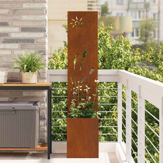 Vaso da Giardino con Pannello Decorativo Ruggine 32 x 140 cm