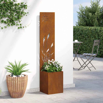 Vaso da Giardino con Pannello Decorativo Ruggine 32 x 140 cm