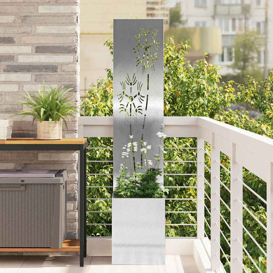 Vaso da Giardino con Pannello Decorativo Argento 32 x 140 cm