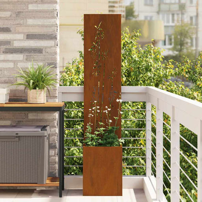 Vaso da Giardino con Pannello Decorativo Ruggine 32 x 140 cm