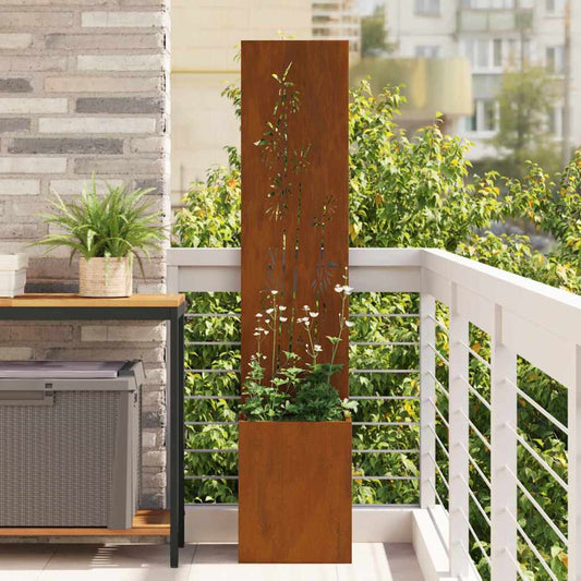 Vaso da Giardino con Pannello Decorativo Ruggine 32 x 140 cm