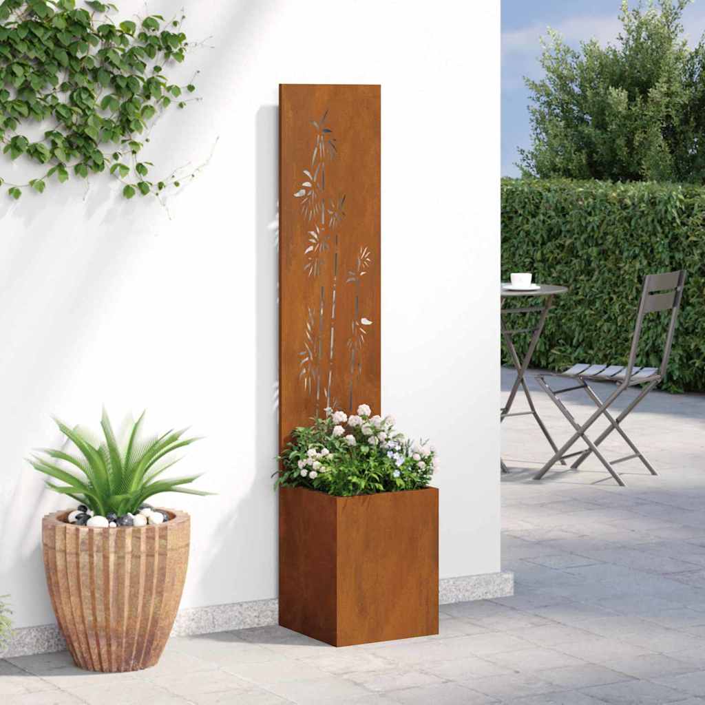 Vaso da Giardino con Pannello Decorativo Ruggine 32 x 140 cm