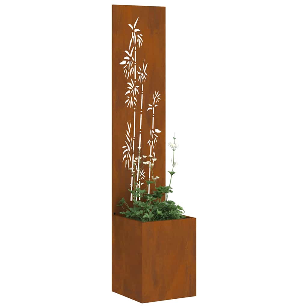 Vaso da Giardino con Pannello Decorativo Ruggine 32 x 140 cm