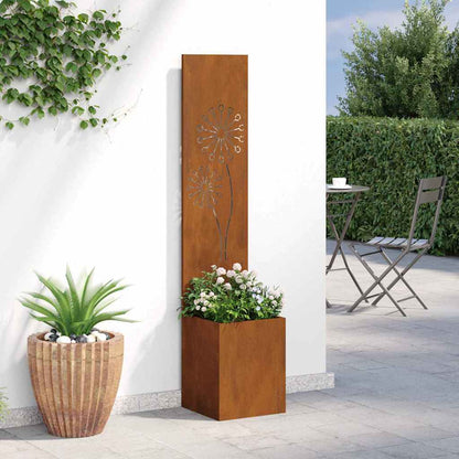 Vaso da Giardino con Pannello Decorativo Ruggine 32 x 140 cm