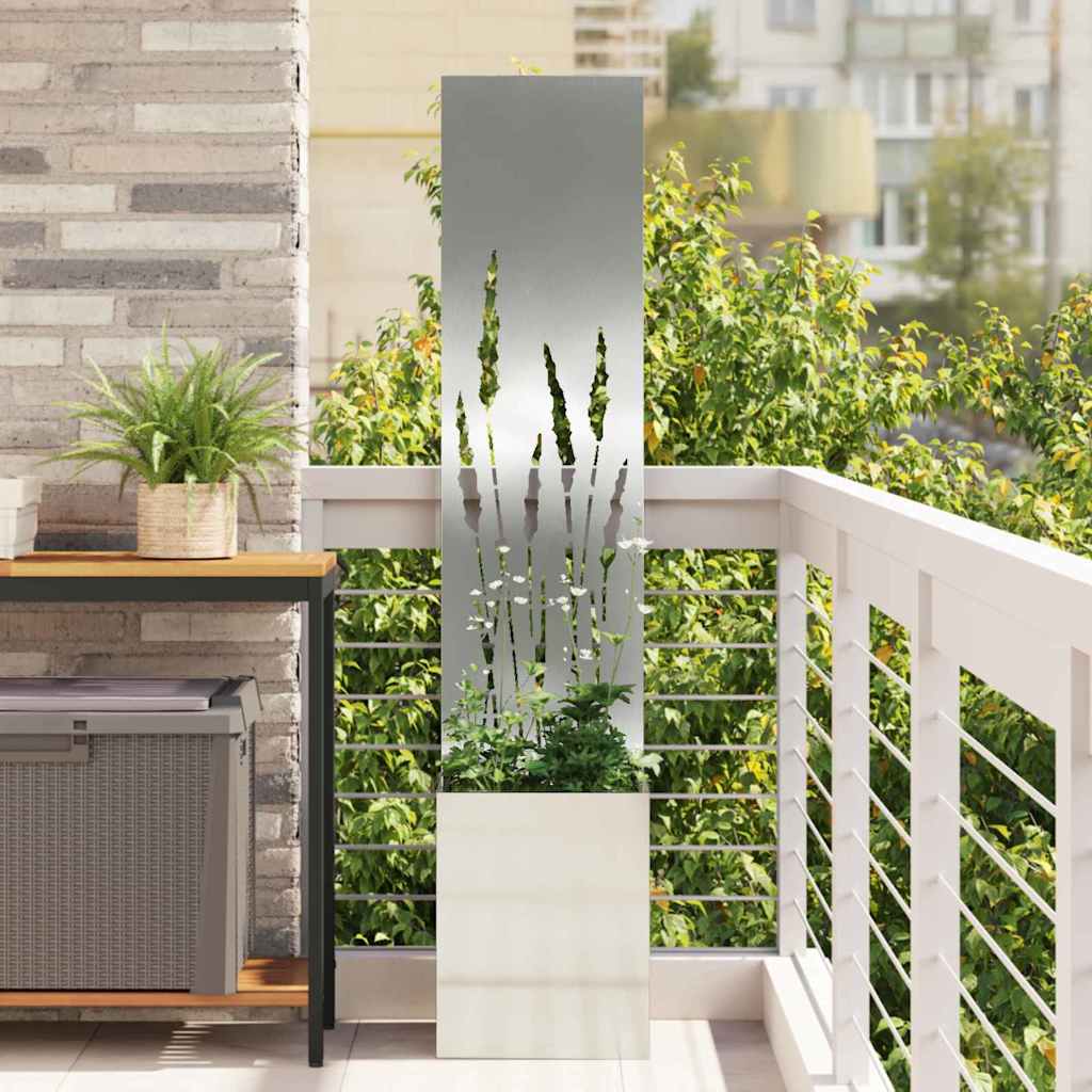 Vaso da Giardino con Pannello Decorativo Argento 32 x 140 cm