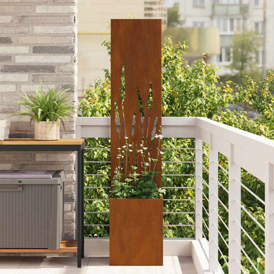 Vaso da Giardino con Pannello Decorativo Ruggine 32 x 140 cm
