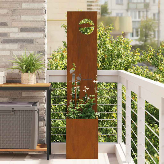 Vaso da Giardino con Pannello Decorativo Ruggine 32 x 140 cm