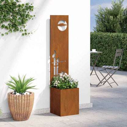 Vaso da Giardino con Pannello Decorativo Ruggine 32 x 140 cm