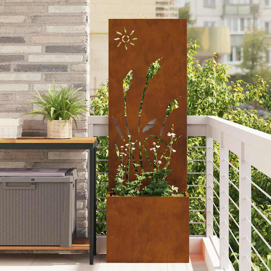 Vaso da Giardino con Pannello Decorativo Ruggine 50 x 140 cm