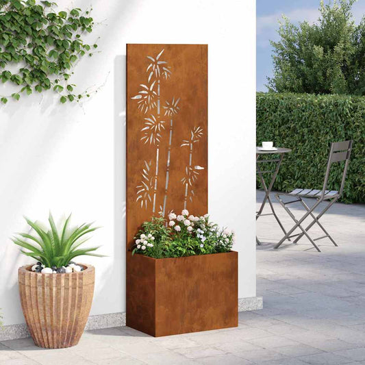 Vaso da Giardino con Pannello Decorativo Ruggine 50 x 140 cm