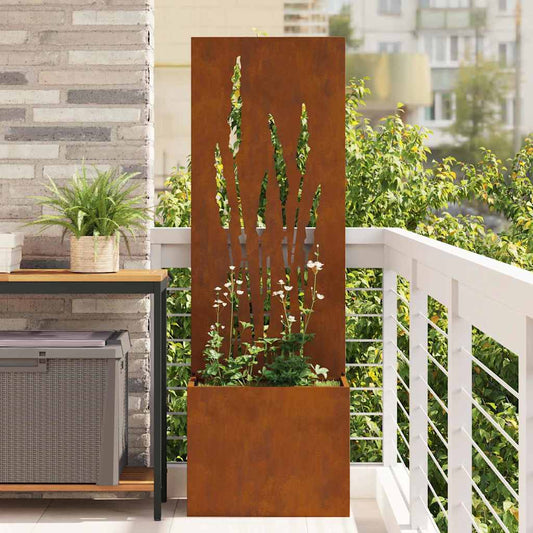 Vaso da Giardino con Pannello Decorativo Ruggine 50 x 140 cm