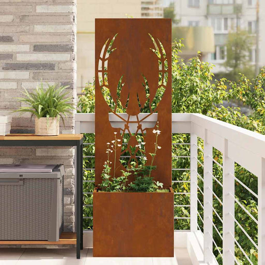 Vaso da Giardino con Pannello Decorativo Ruggine 50 x 140 cm
