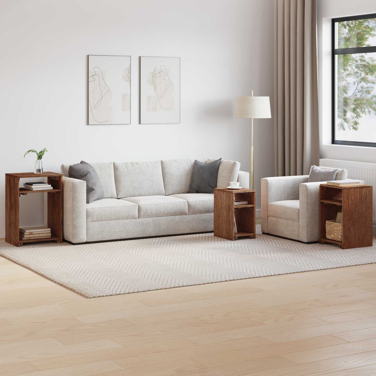 Tavolo Accent 3 pcs Marrone Legno di Mogano Massello | homemem39
