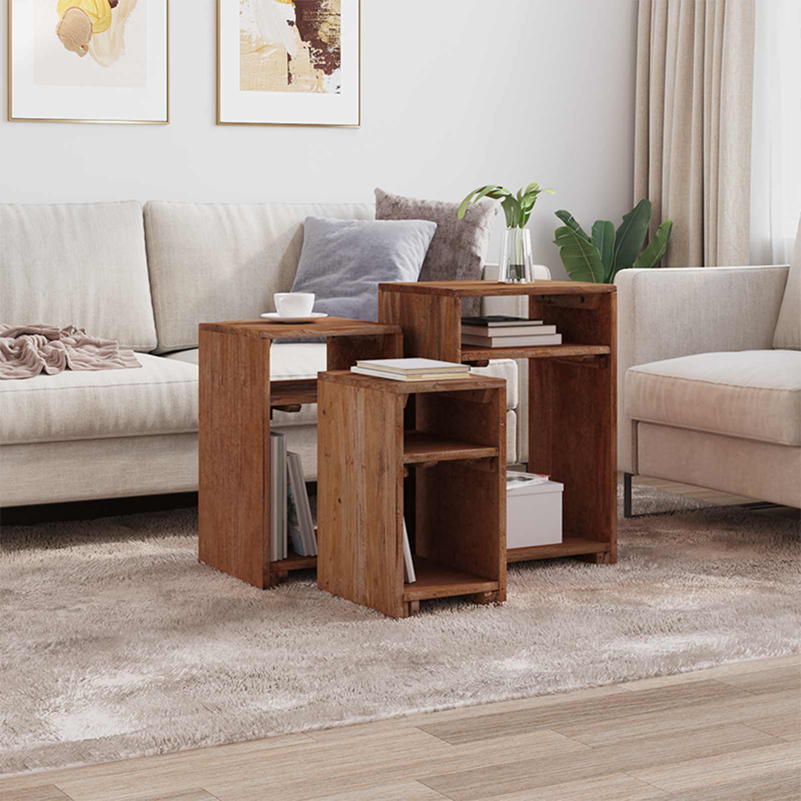 Tavolo Accent 3 pcs Marrone Legno di Mogano Massello | homemem39