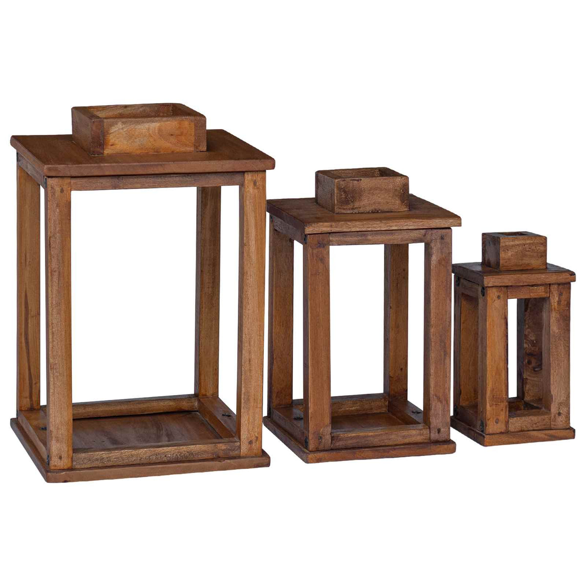 Lanterna 3 pz Naturale 30 x 30 x 44 cm Legno di Mogano | homemem39