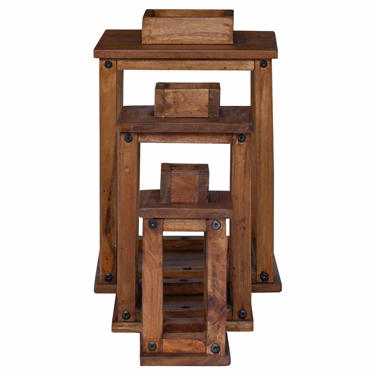 Lanterna 3 pz Naturale 30 x 30 x 44 cm Legno di Mogano | homemem39