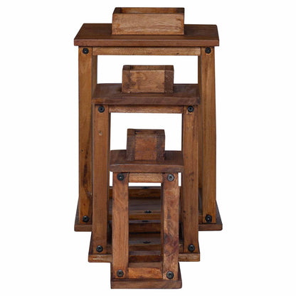 Lanterna 3 pz Naturale 30 x 30 x 44 cm Legno di Mogano | homemem39