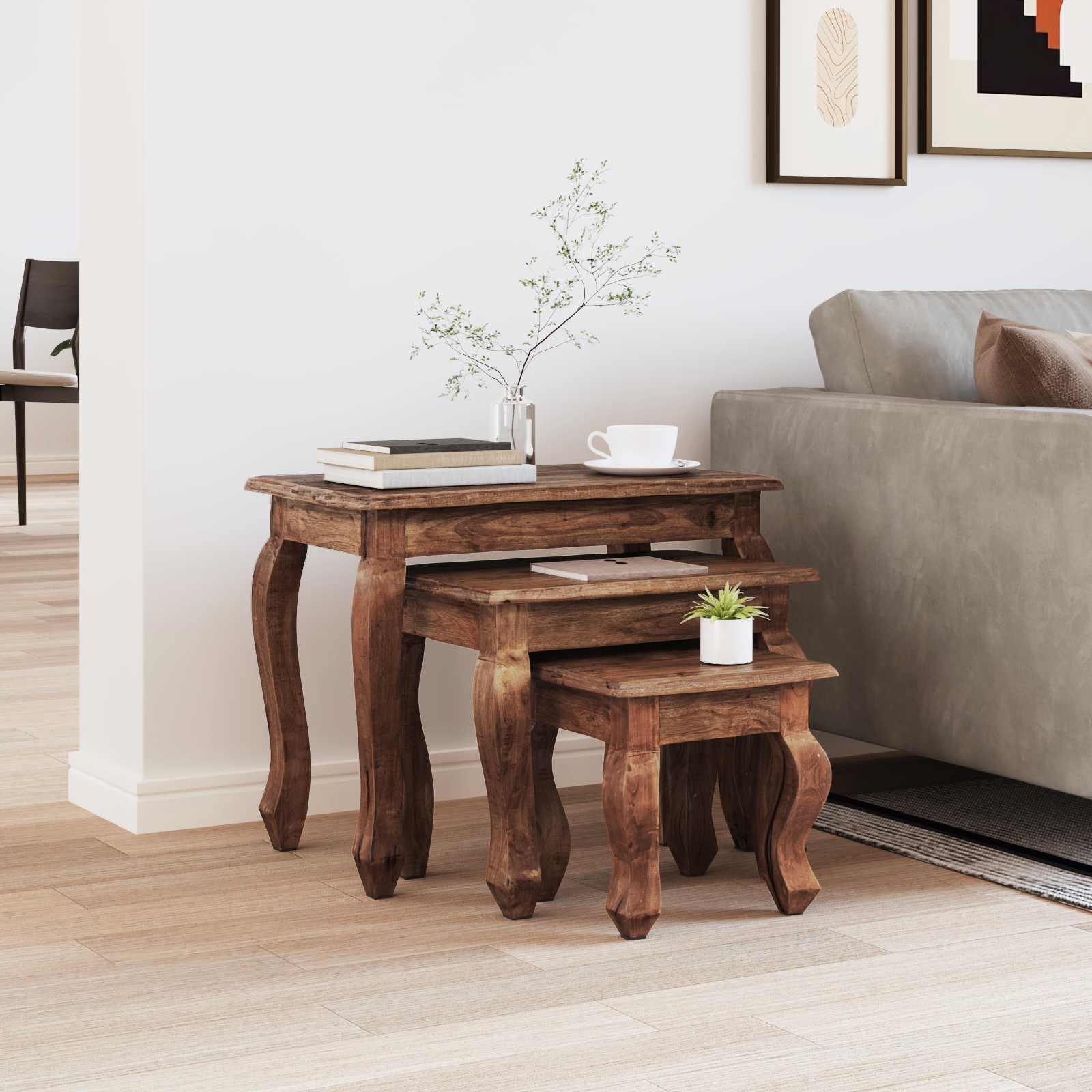 Tavolo Nesting 3 pcs Marrone Legno massello di mogano | homemem39
